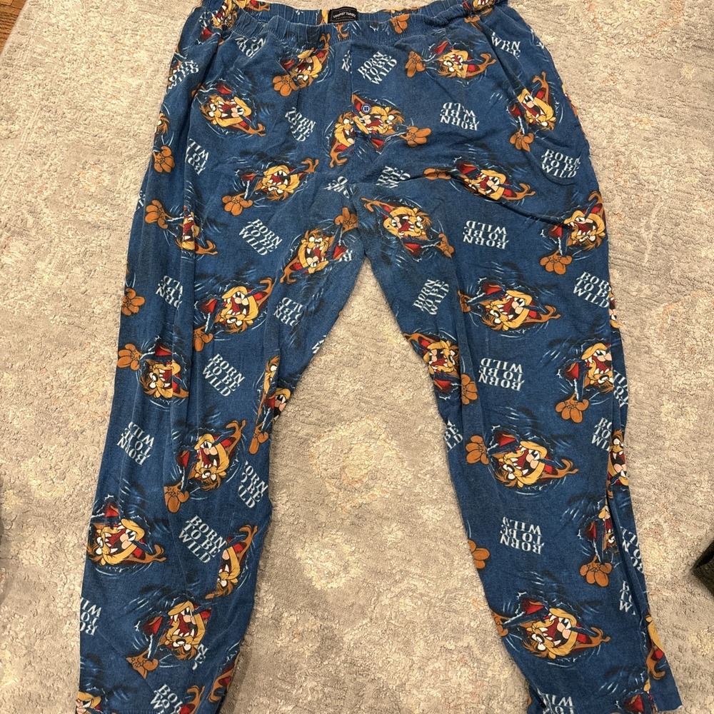 Vintage Looney Tunes Born To Be Wild Tasmanian Devil PJ Pants Size XL